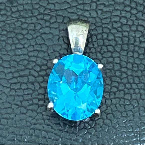 Vintage Sterling Silver SCBS 925 Oval Blue Topaz CZ Cubic Zirconia Pendant 3.2g - Picture 3 of 16